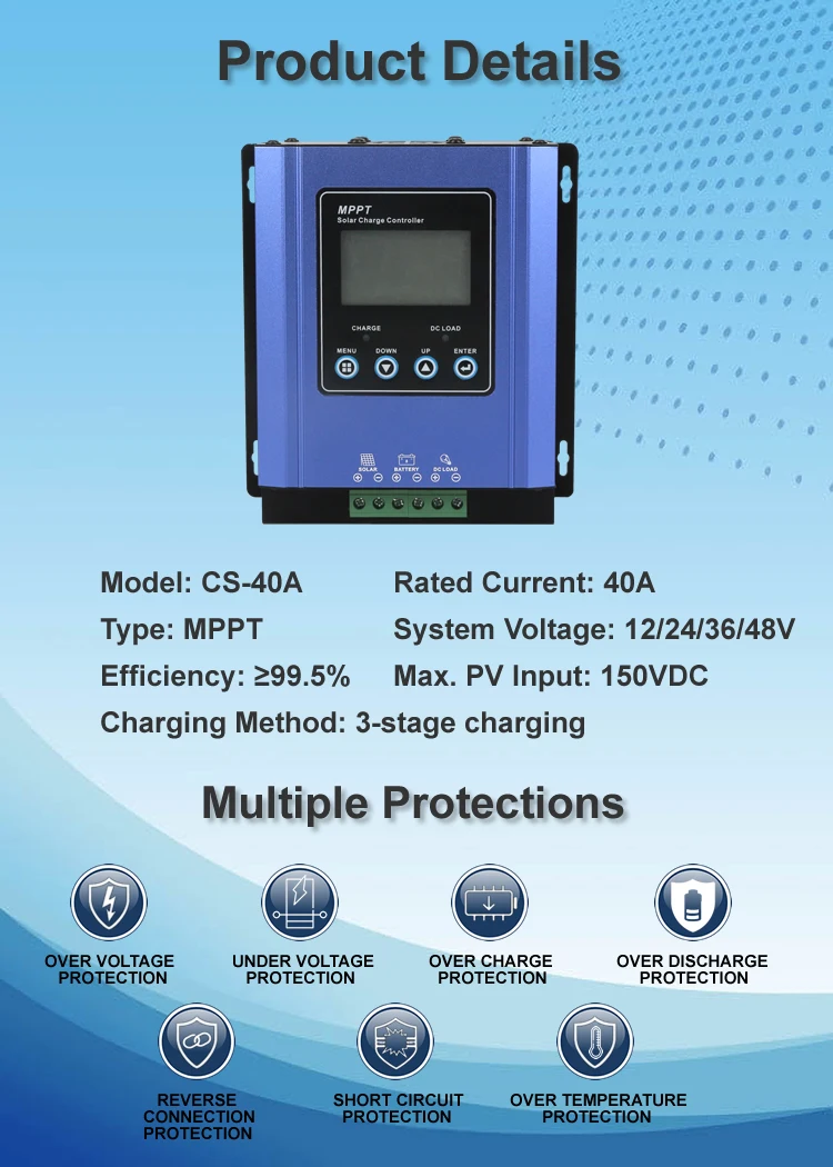 Mppt Solar Hybrid Controller Mppt Charge Controller 40A 60A for 100w 250w Solar Panel