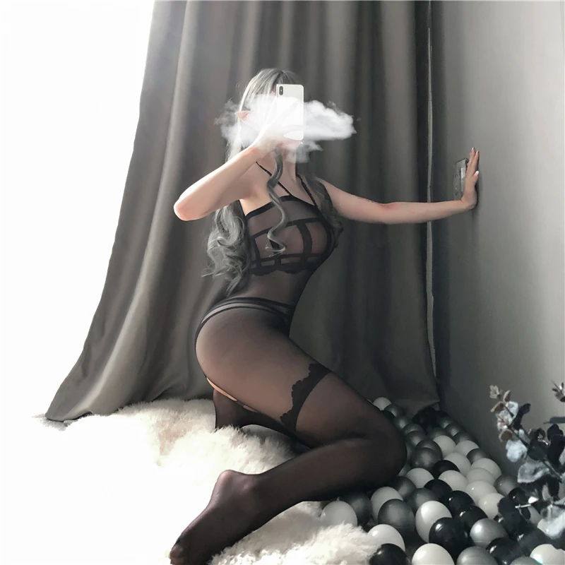 One Piece Garter Stocking Sling Off Shoulder Sexy Women Lingerie Nylon Sexy Full  Body Stockings black For Lady