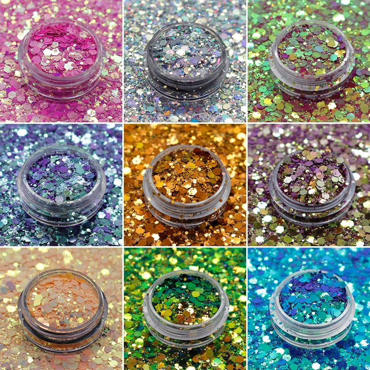 Kolortek Chameleon Effect Chunky Glitter Sequins Mix for Resin,Tumblers, Crafts, Slime, Nails Art