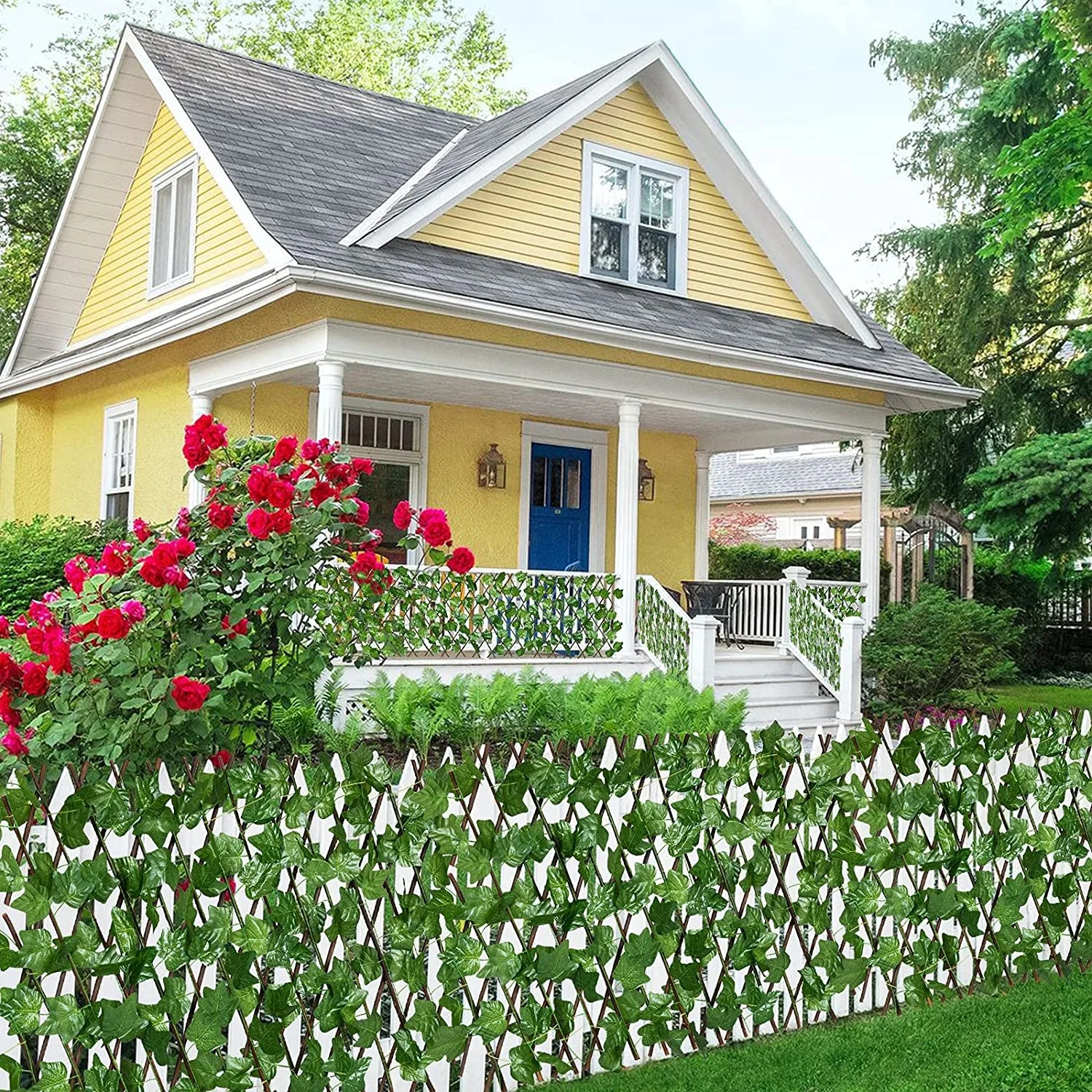 Stretchable Expandable Greenery Artificial Leaf Privacy Roll Ivy Privacy Fence Screen for Garden Decoration
