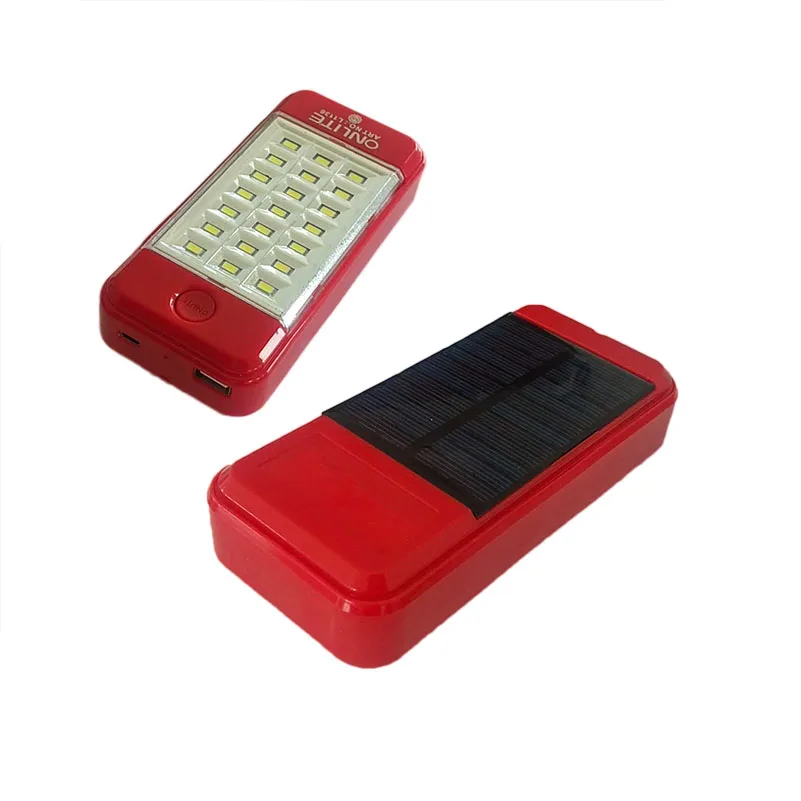 solar rechargeable led emergency  light with usb input and output function for camping