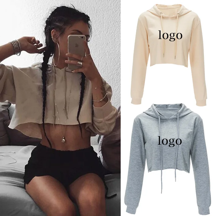 
2020 Autumn Latest Design Custom Logo Long Sleeve Hoodies Sexy Crop Tops for Women 