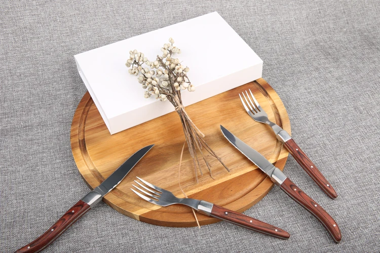 High Quality 4PCS Steak Knife and Fork Set with Gift Box or Wooden Box Stainless Steel Knife and Fork with Pakka Wood Handle