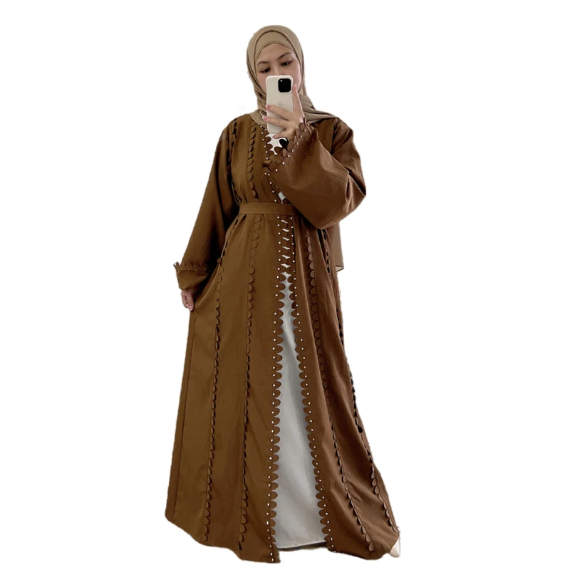 Beaded Design Ethnic Clothing with Floral Side Kofatan Muslim New Abaya Dress with Hijib for Eid Islamic Women