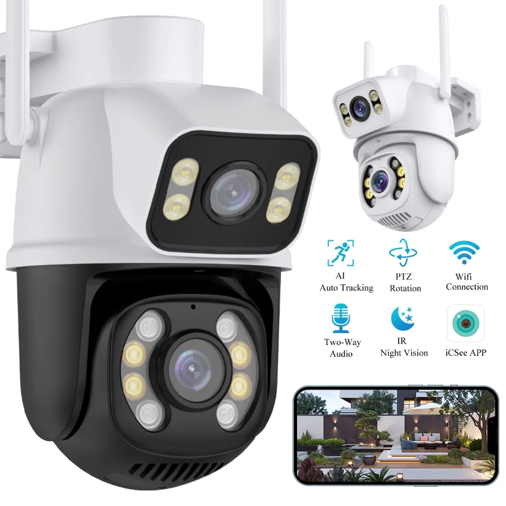 Noston умная Wi-Fi 6MP камера безопасности с двумя объективами PTZ-Cam ночного видения двухстороннее аудио домофон автоматическое отслеживание наружный монитор CCTV