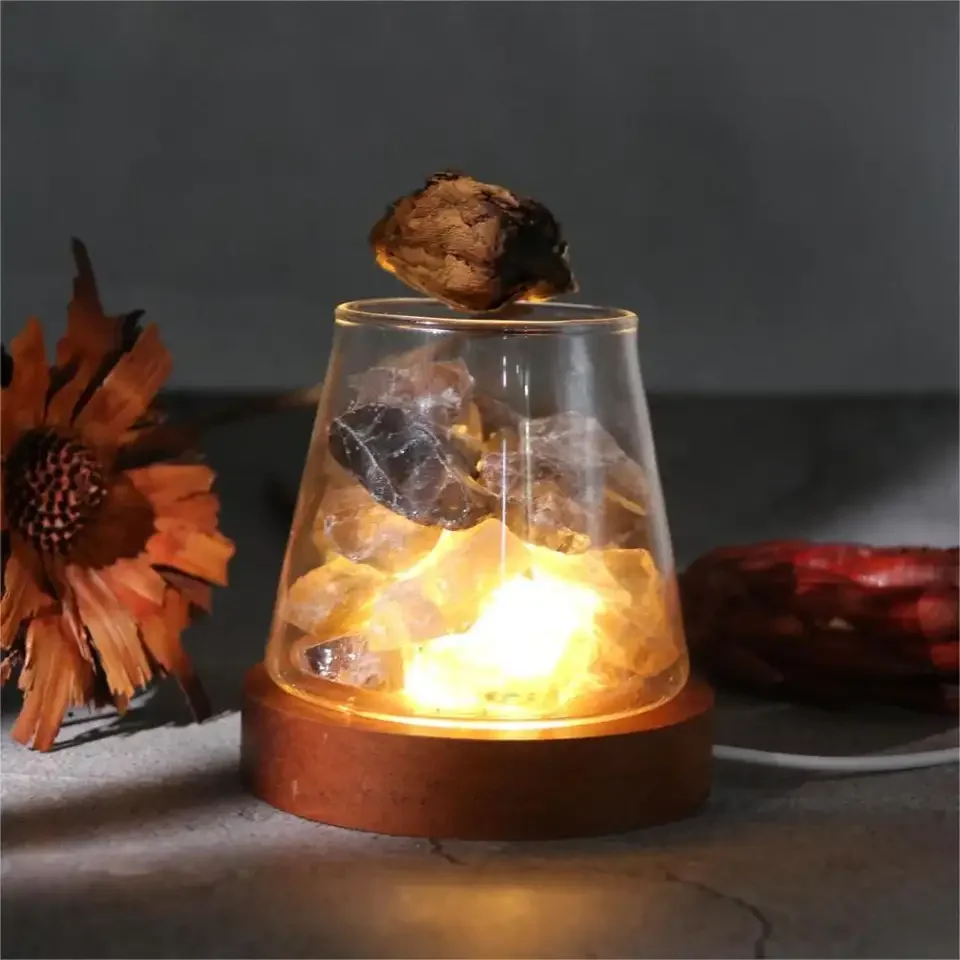 Роскошный подарок лампа с кристальной солью для ароматерапии домашний декоративный прозрачный стеклянный лечебный необработанный камень аромадиффузор кристаллами