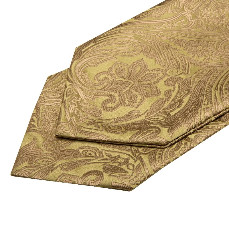
Hot Sale Classic Yellow Gold Floral Paisley Mens Silk Ascot Cravat Set 