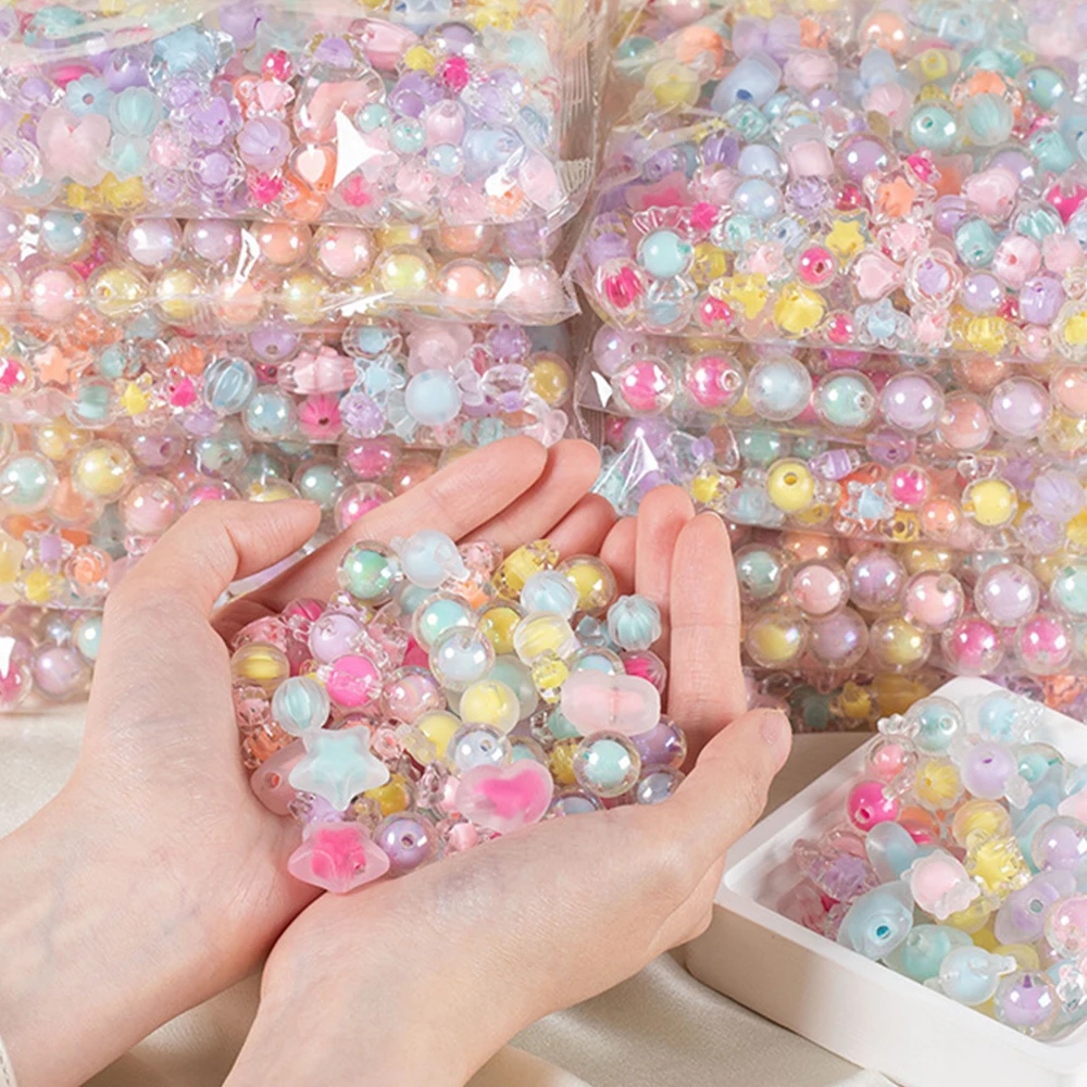 Wholesale transparent ab color different shape acrylic beads 500g/bag multicolor luxury acrylic DIY beads for bracelet making