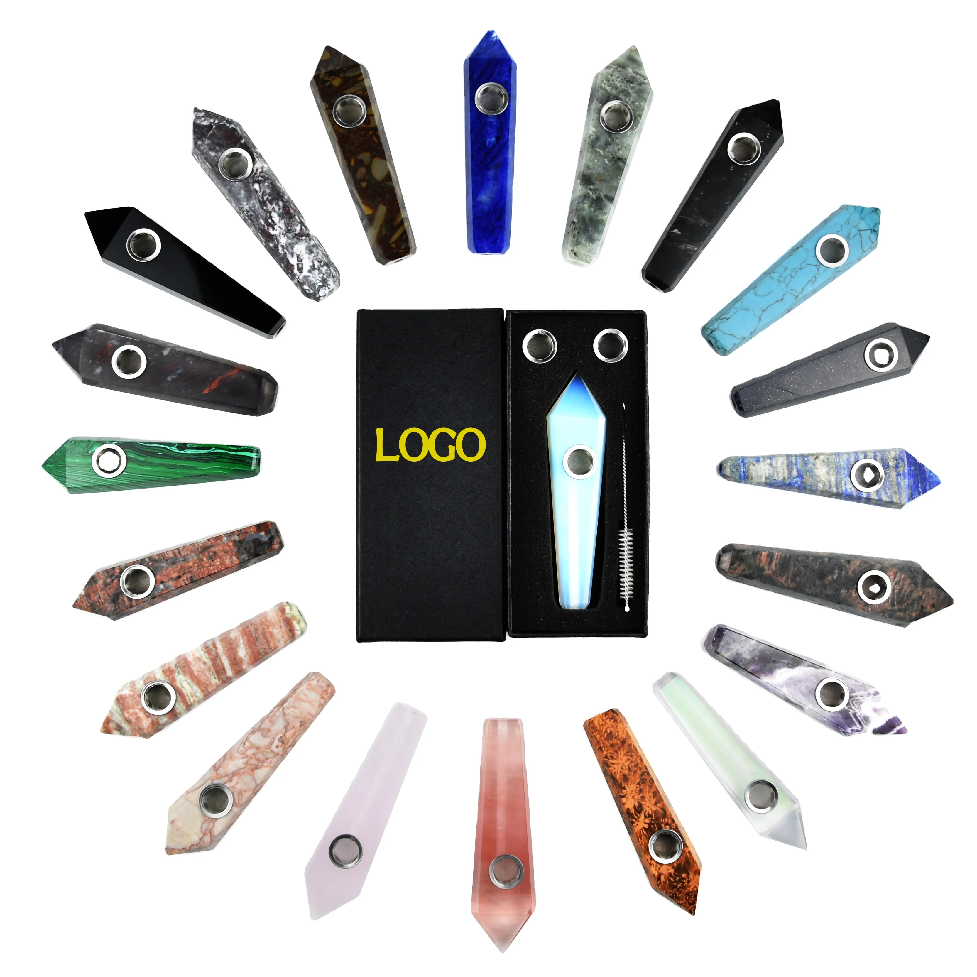 High Quality Healing Stone Crystal Smoking Weed Pipes Gemstone Tube Crystal Pipe