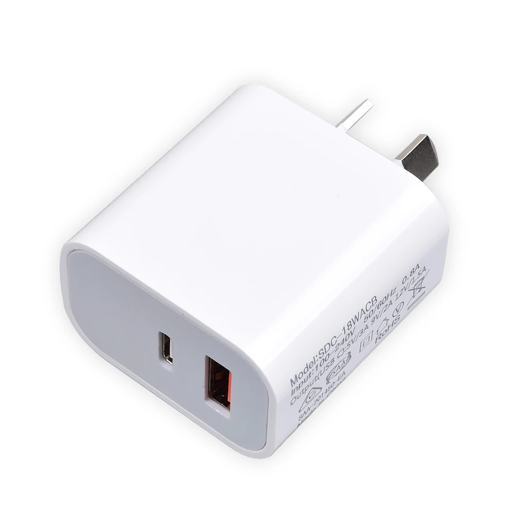 New Products Direct Selling US UK EU QC3.0 PD18W 1Type C 1Usb Wall Charger 18W 5V3A Mobile Phones Quick Charger
