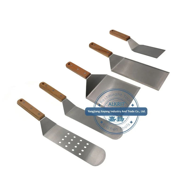 (ALCT-WO002 series) stainless steel Frying spatula pizza pancake shovel Griddle Scraper teppanyaki tool wooden handle