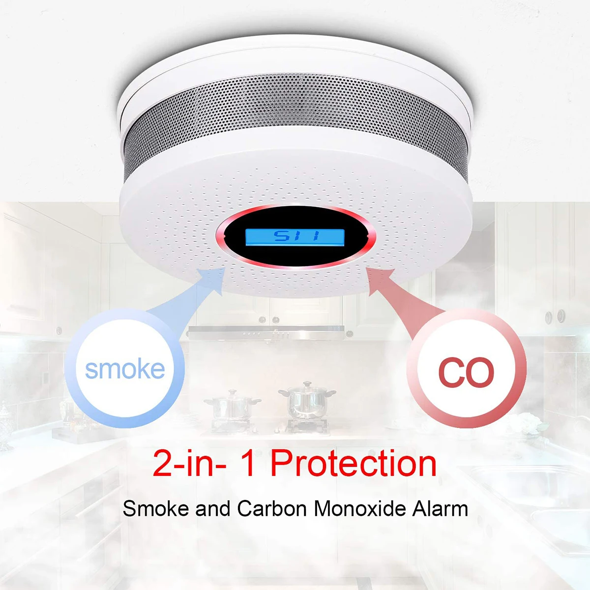 Smoke and Carbon Monoxide Detector Combo - with Voice Warning and LCD Display CO Smoke Alarm Detector