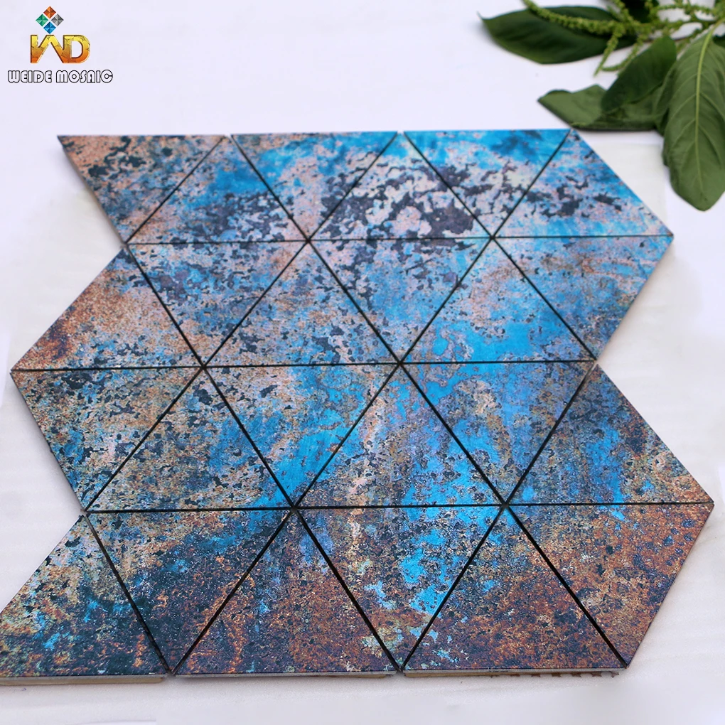 Antique Colorful Triangle Aluminum Mosaic Porcelain Tile Mixed Color Triangle Metal Mosaic Tile