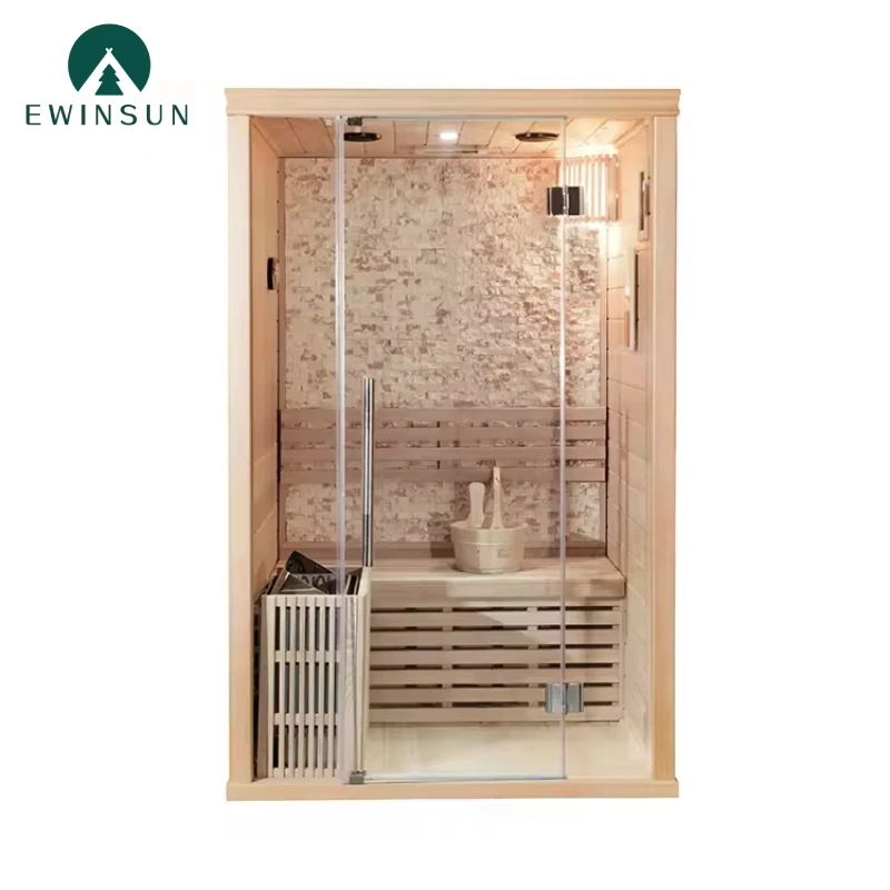 High Quality 1Person Hemlock Wood Low EMF FAR Infrared Sauna for Home Indoor Sauna with Bluetooth LED