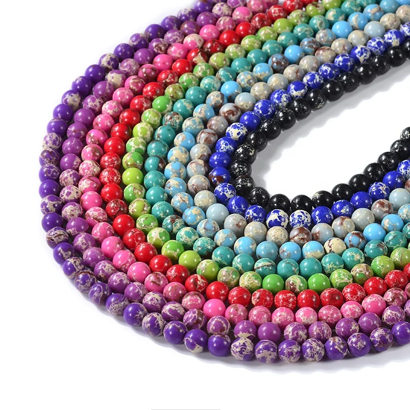 Cliobeads wholesale semi-precious loose beads strand, 8mm 10mm  mixed blue purple Impression Jasper Round Beads