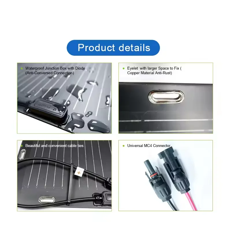 Custom High Quality 200W 100W 60W ETFE Thin Film Curved Monocrystalline Flexible Solar Panel