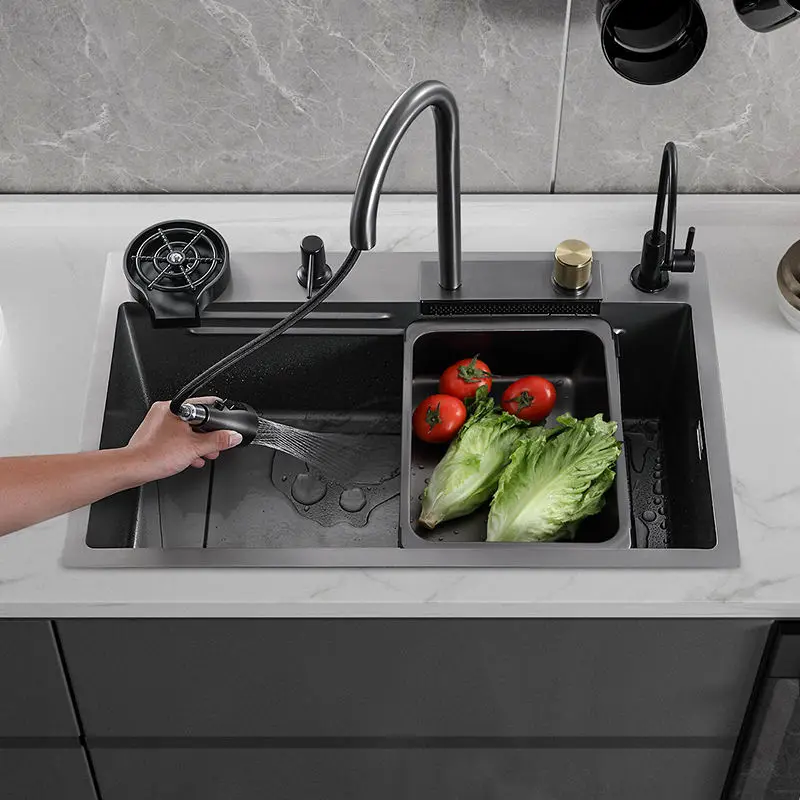SUS Countertop Undermount Farmhouse Ceramic Waterfall Kitchen Faucet Kitchen Sink
