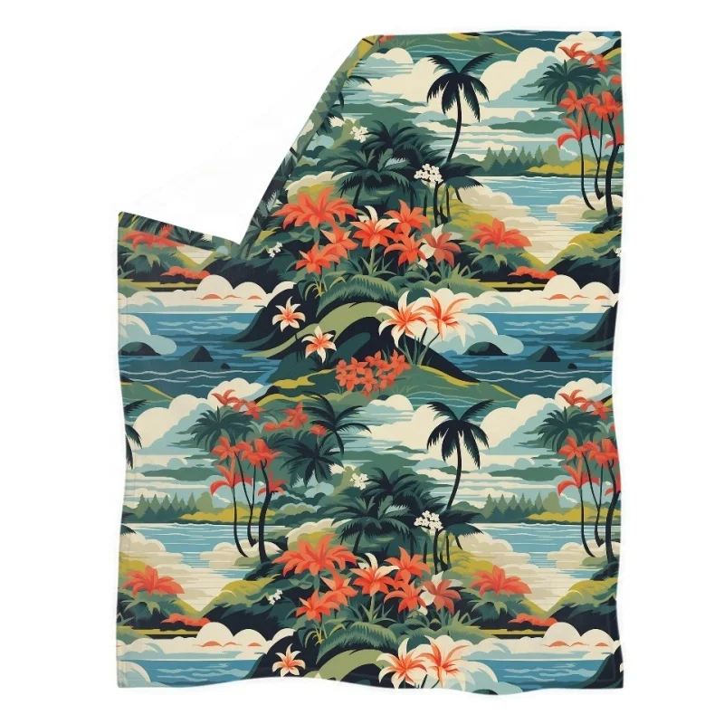 Custom Boho Sea Beach Printing Warm Throw Blankets Home Kids Adult Flannel Plush Blanket
