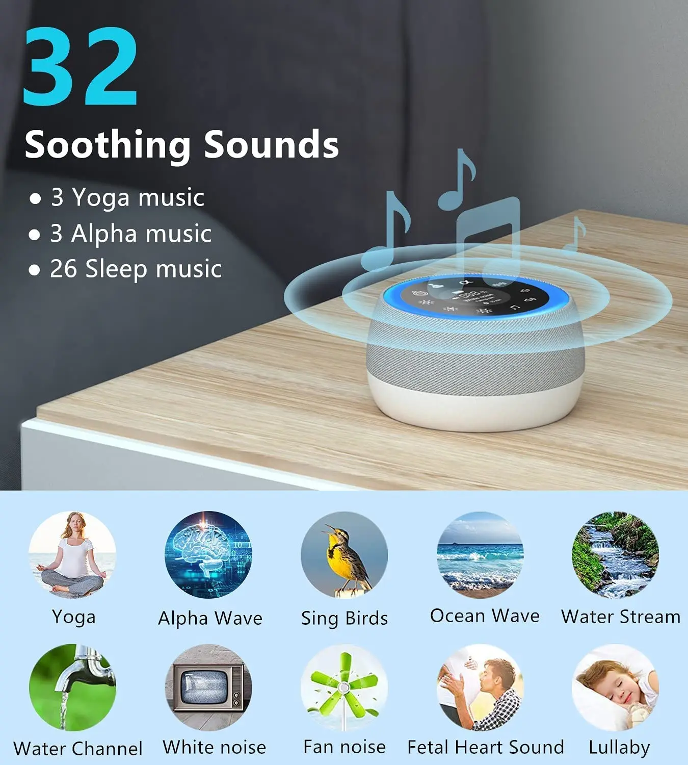 YOUMAY 2 in 1 White Noise Machine Sleep Sound Machine with 7 Colors Night Light 32 Soothing Sounds sleep machine