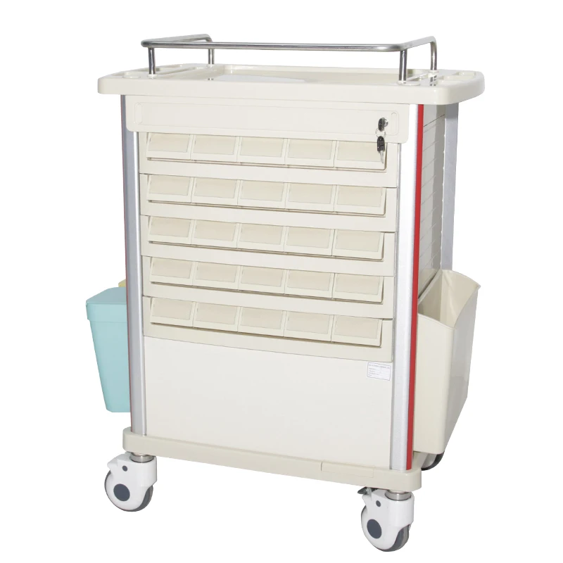 MN-DC001 Good Selling Hospital Medical Double-side Drawers ABS Medicine Trolley Trash Cart