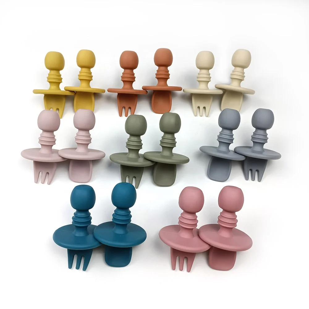 Eco-friendly  Baby Silicone Cutlery Set Food Grade Silicone Kids Dinner Spoon And Fork Kit