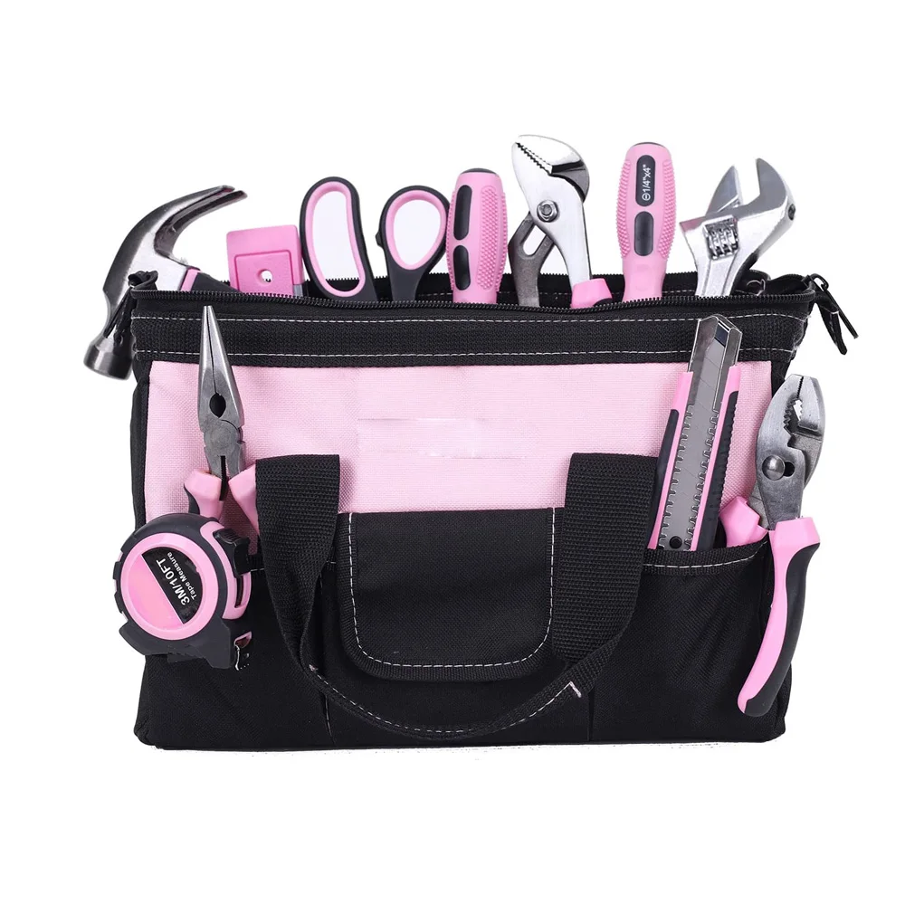 Розовый набор инструментов 220-Piece женские домашний Ремонт набор инструментов, украшенное мозаикой из драгоценных камней, 12 дюймов с широким горлышком открытые системы хранения сумки для инструментов