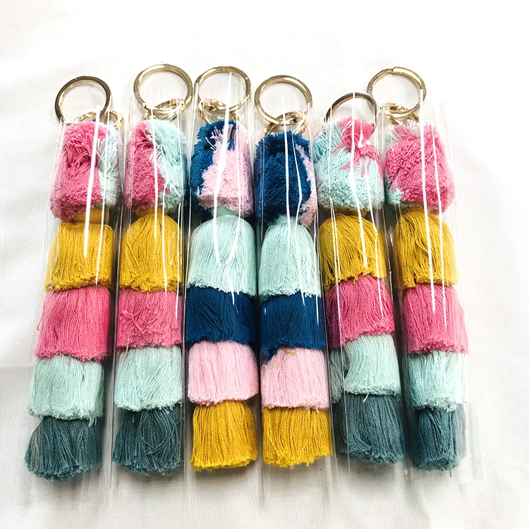 12cm Red pompom tassel in cotton for handbag & Colorful pompom tassel keycchain for tote bag