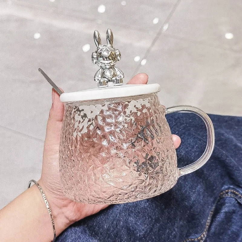 Ins Style 3D bear portable glass mug glass cups for drinking 15oz sublimation household glass milk tea coffee mugs with lid