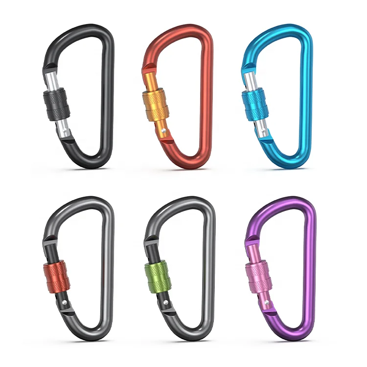 D Shaped Aluminum Hook Mini Key Chain Clip Carabiner For Climbing Screwgate