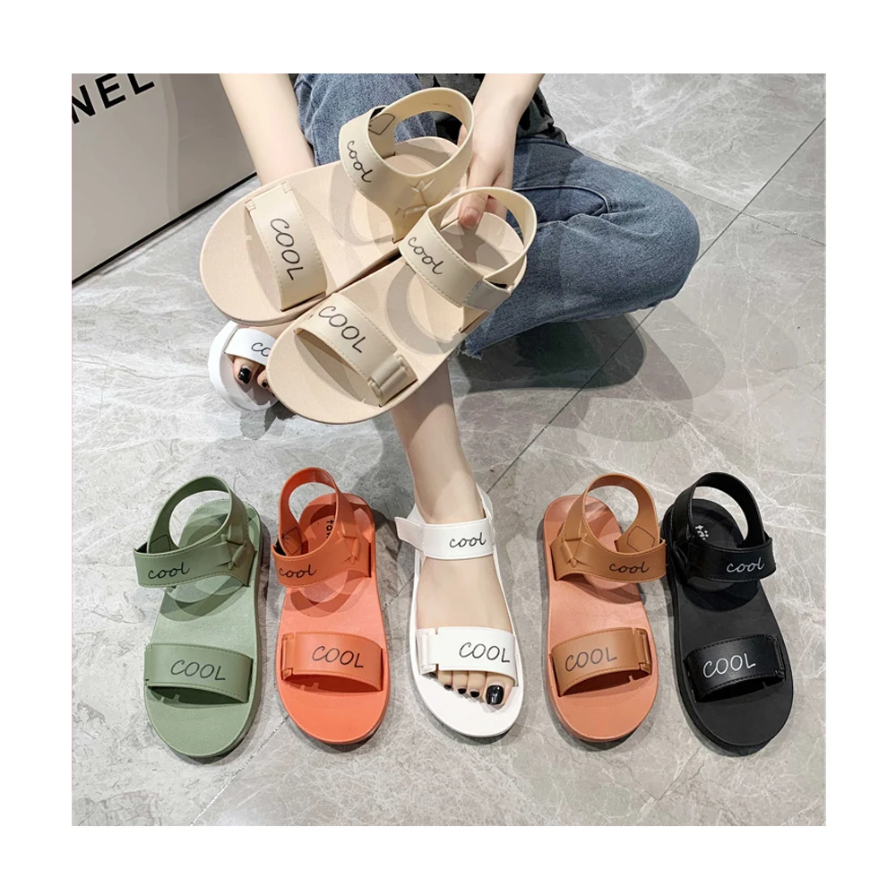 Z New 2021 shoppe hot sell sandals for Women Multi color two strap Flat With cool words Open Toe  Sandals