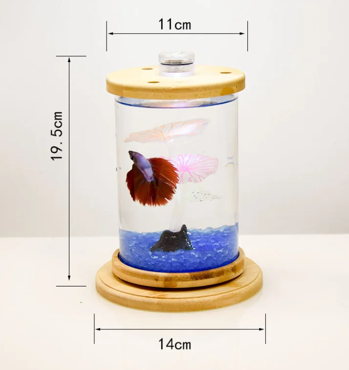 Rotating round fish tank table glass mini betta bottle small light fish tank