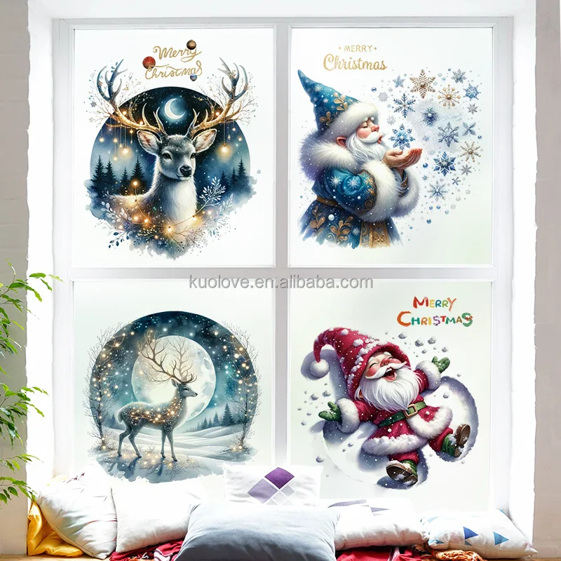 Santa Claus Snowflake elk Wall stickers Christmas Party decoration stickers Glass electrostatic PVC wallpaper