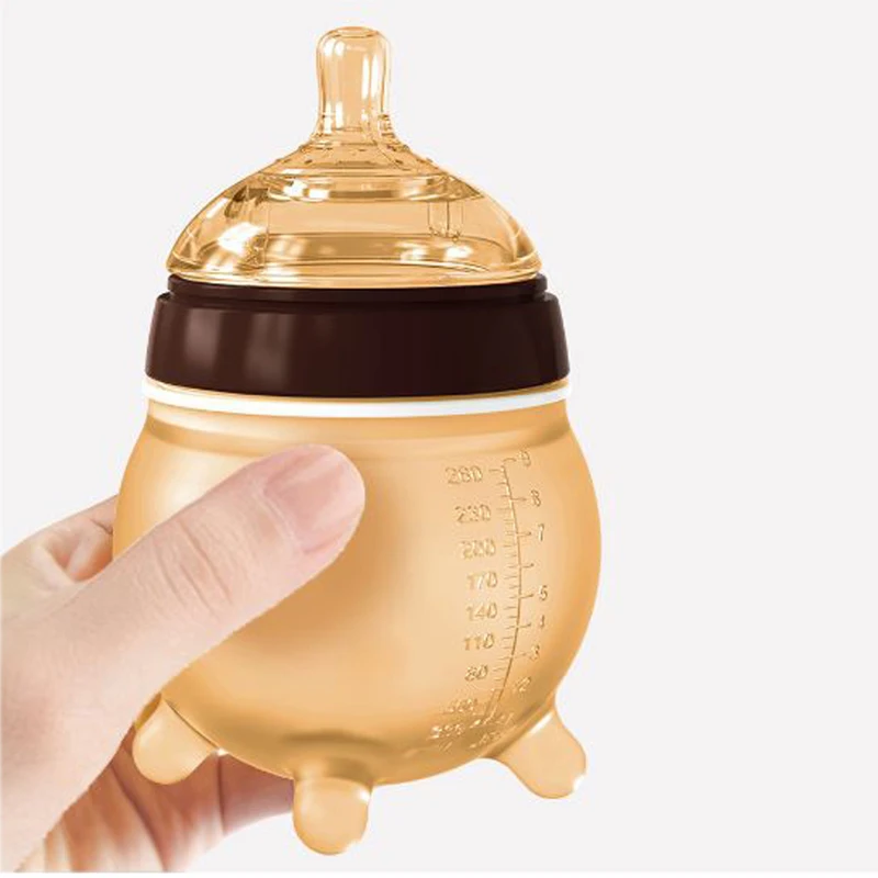 Custom Silicone Baby Bottle Breast Feeding Anti Colic Nano Silver Nursing Bottle Wide Neck Silicone Baby Milk Bottle 260ml