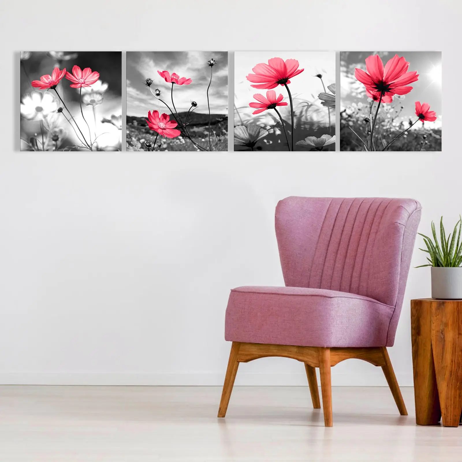 Высококачественная красная картина с цветами Современное украшение для дома четырьмя рамами 30*30