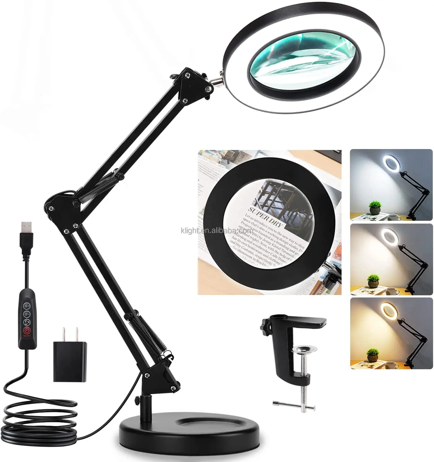 popular Swing Arm Lamp New Led Metal  magnifier desk Lamp Dimmable Bedroom Reading with Usb Plug-In Desk Lamp
