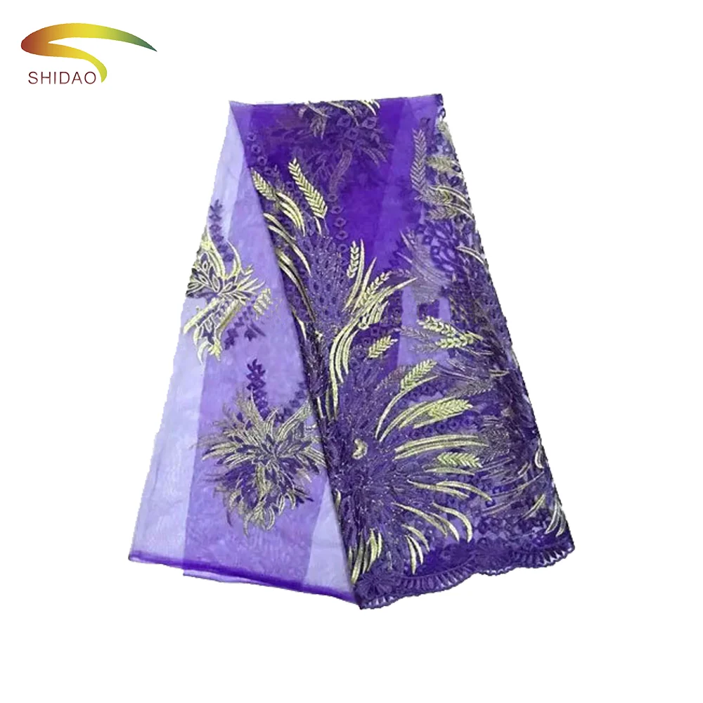 Purple Swiss Voile Bridal Lace Sequin Embroidered Lace Fabric For Dress