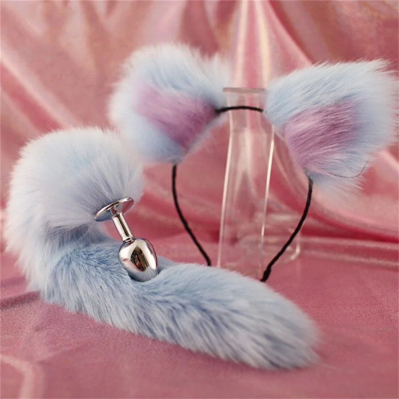 Cosplay Metal Anal Butt Plug Tail And Hair Band Set for Adult Sex Fun Game (Anal plug+headbands)