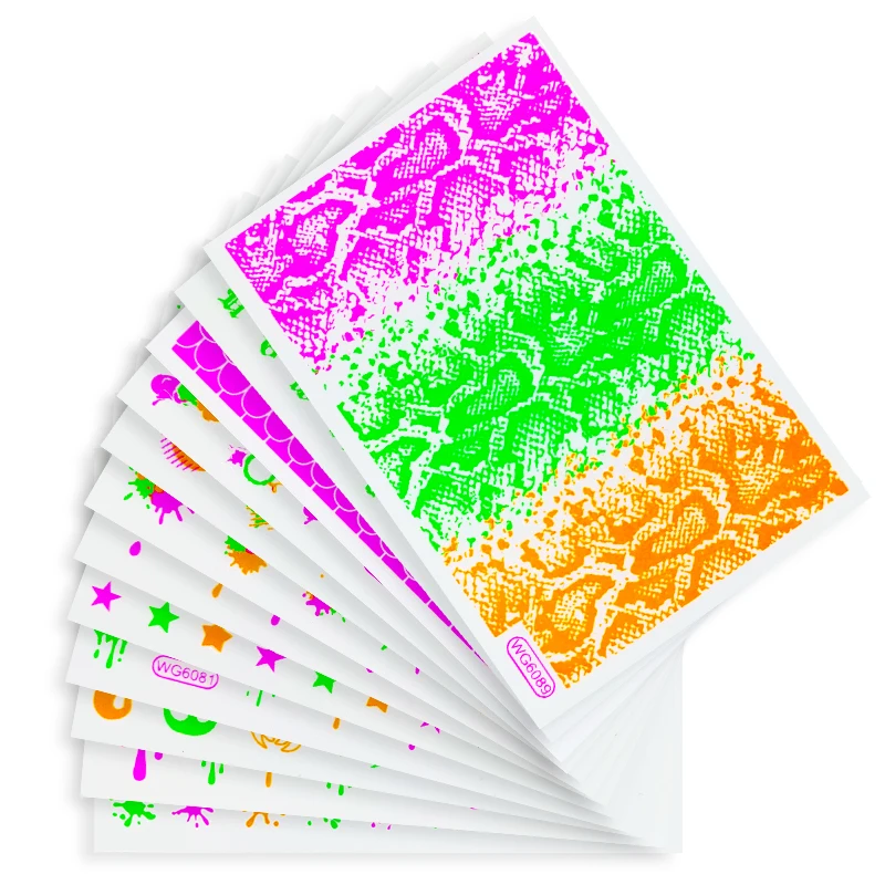 WG series popular newest design snake skin glow in the dark fashionable nail supplier fire water transfer nail sticker