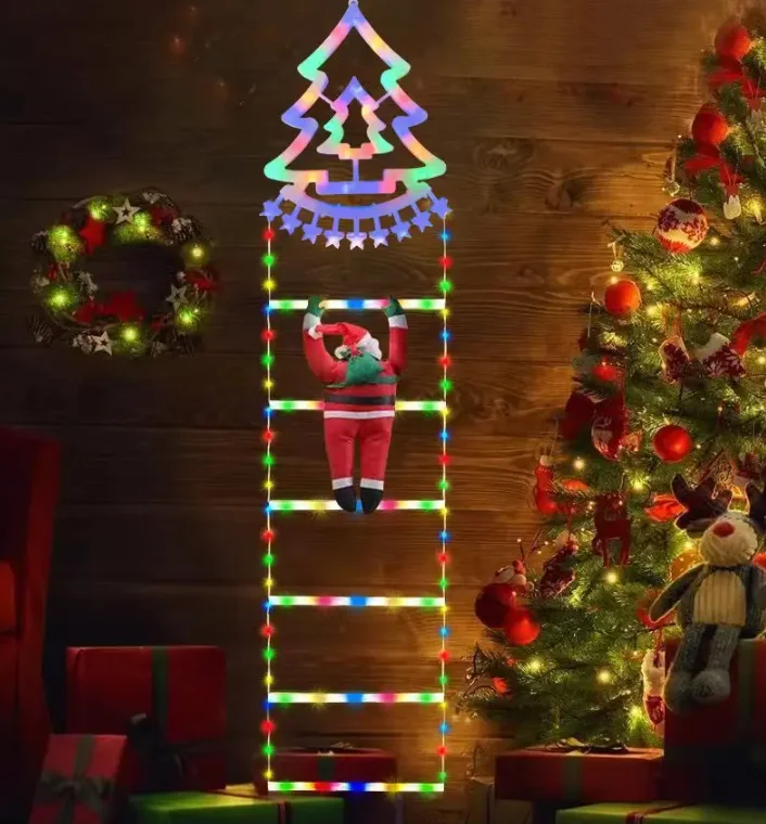 New Indoor LED Light Christmas Decoration Santa Claus Climbs Stairs on Door Wall Hanging Light Festive Indoor Room Decor