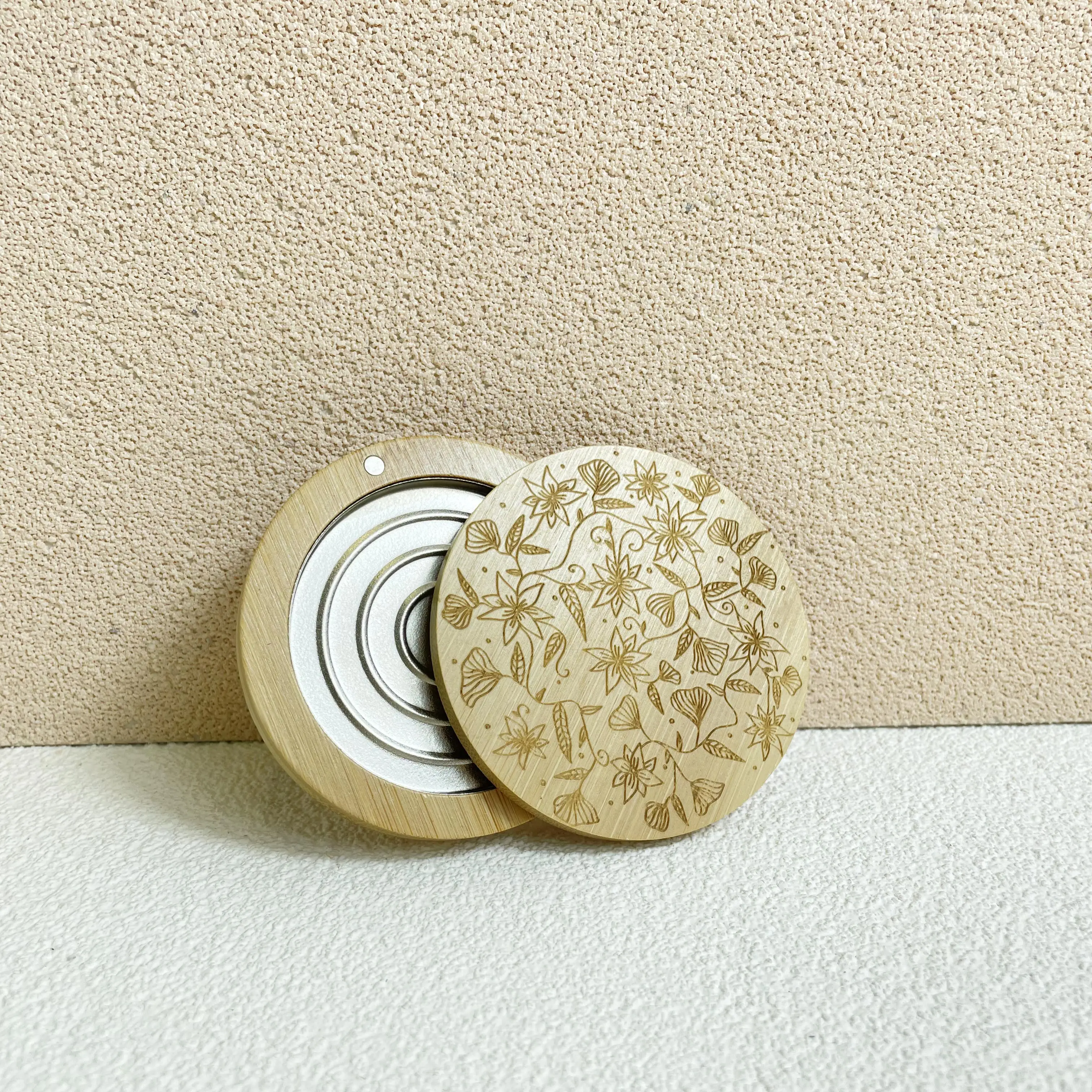 Bamboo cosmetic makeup mirror with storage box vanity mirror for bedroom table makeup mirror