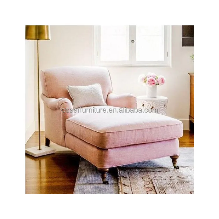 Modern European Style Indoor Elegant Pink Velvet Chaise Lounge with Casters