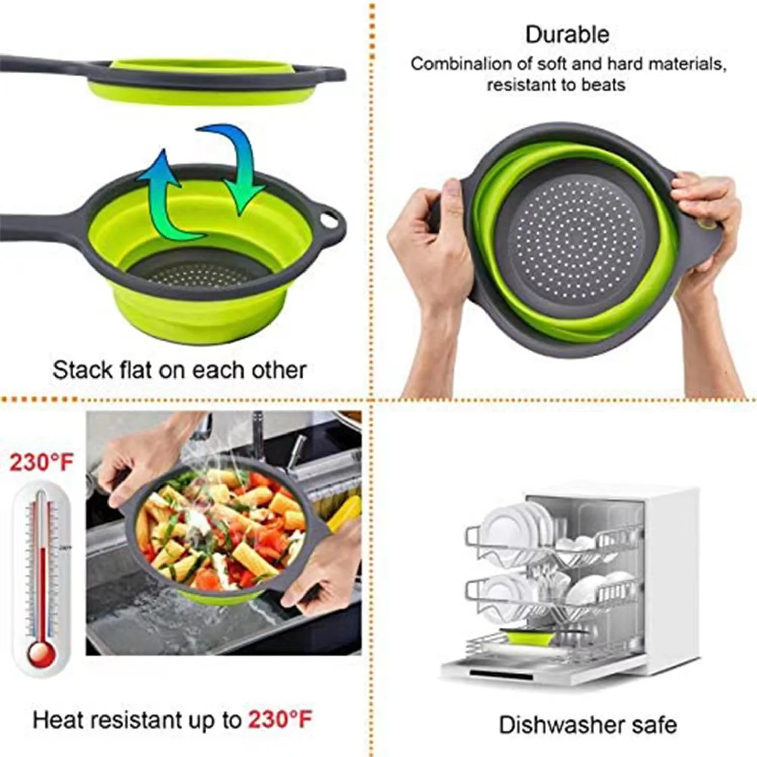 TS New Arrival Flexible Folding Vegetable Strainer Collapsible Retractable Colander Set With Handle Washing Drying Storage