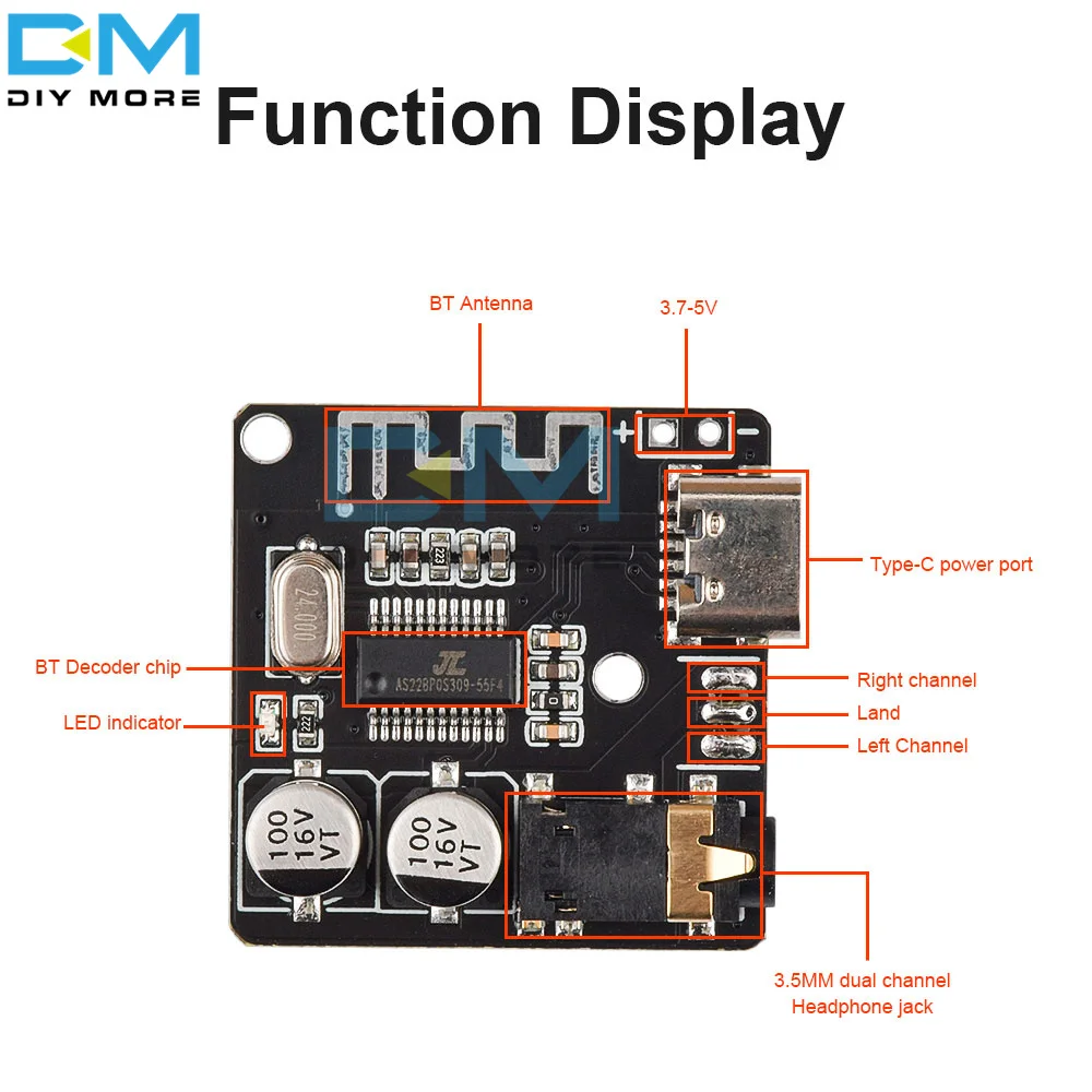 VHM-314 Blue-tooth Decoder Board MP3 Lossless Car Speaker Blue-tooth 5.0 TPYE-C Audio Receiver Board 3.7-5V Stereo Music Module