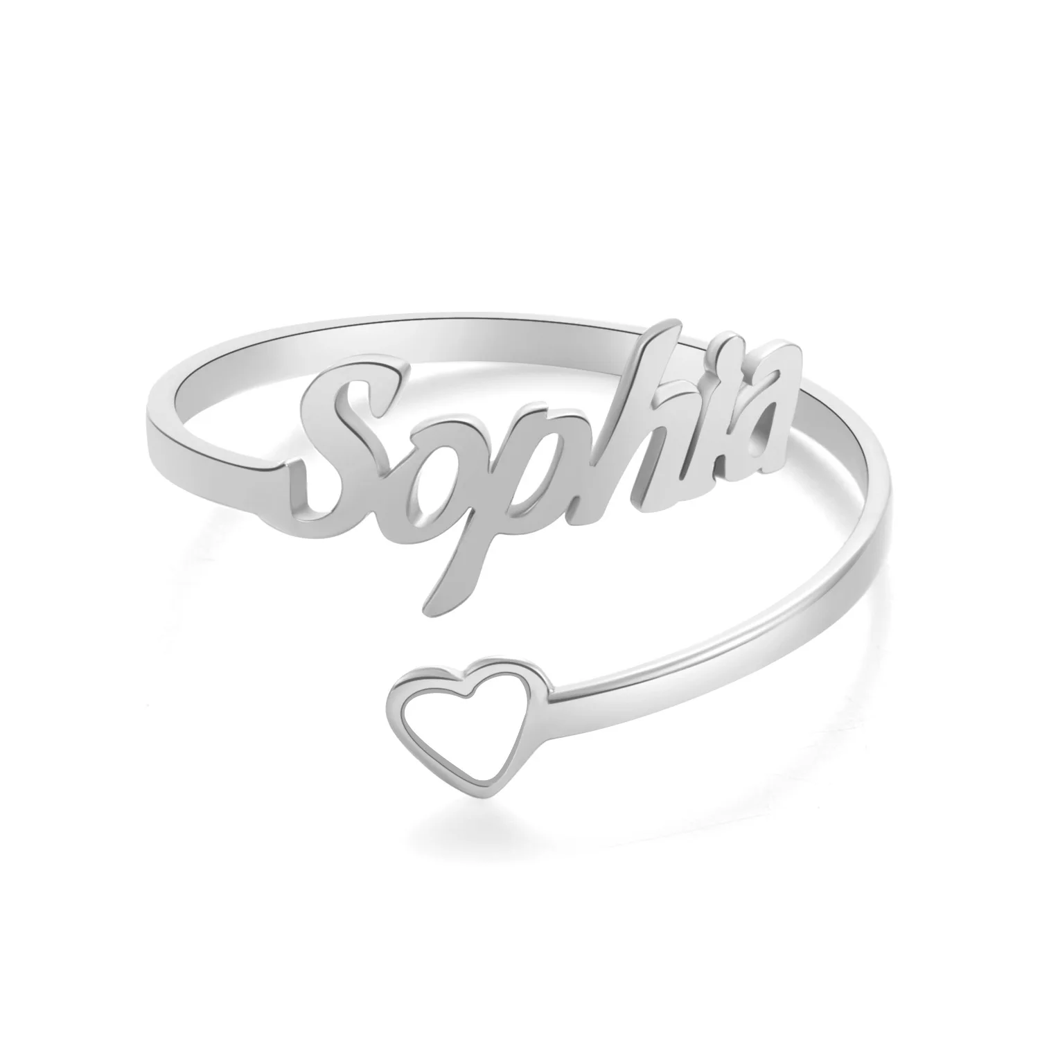 Gold Plated Custom Heart Name Ring Jewelry Personalized Stainless Steel Fashion Adjustable Nameplate Letter Finger Ring