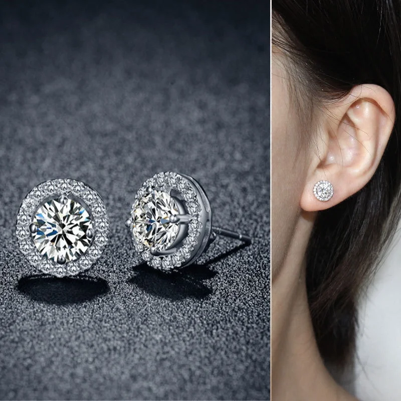 Cheap Round Full Pave Setting Stone Studs Eye Earrings Fashion Jewelry