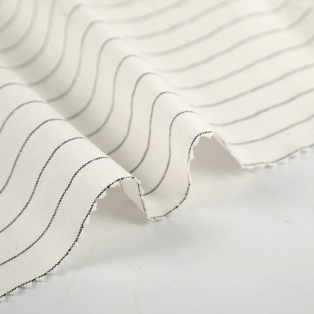 New Arrivals dress shirt cloth Yarn Dyed spandex Wholesale roll price natural colors Plaid stripe pure Linen Fabric