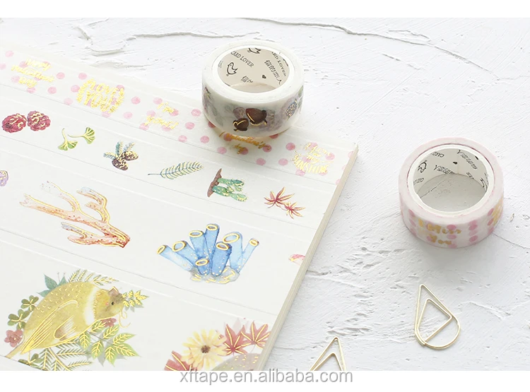 Wash Tape set Statioonery set Free Sample aquarelle scrapbook   Custom Design Washi Dispenser Masking Tape  CMYK+Gold Tape