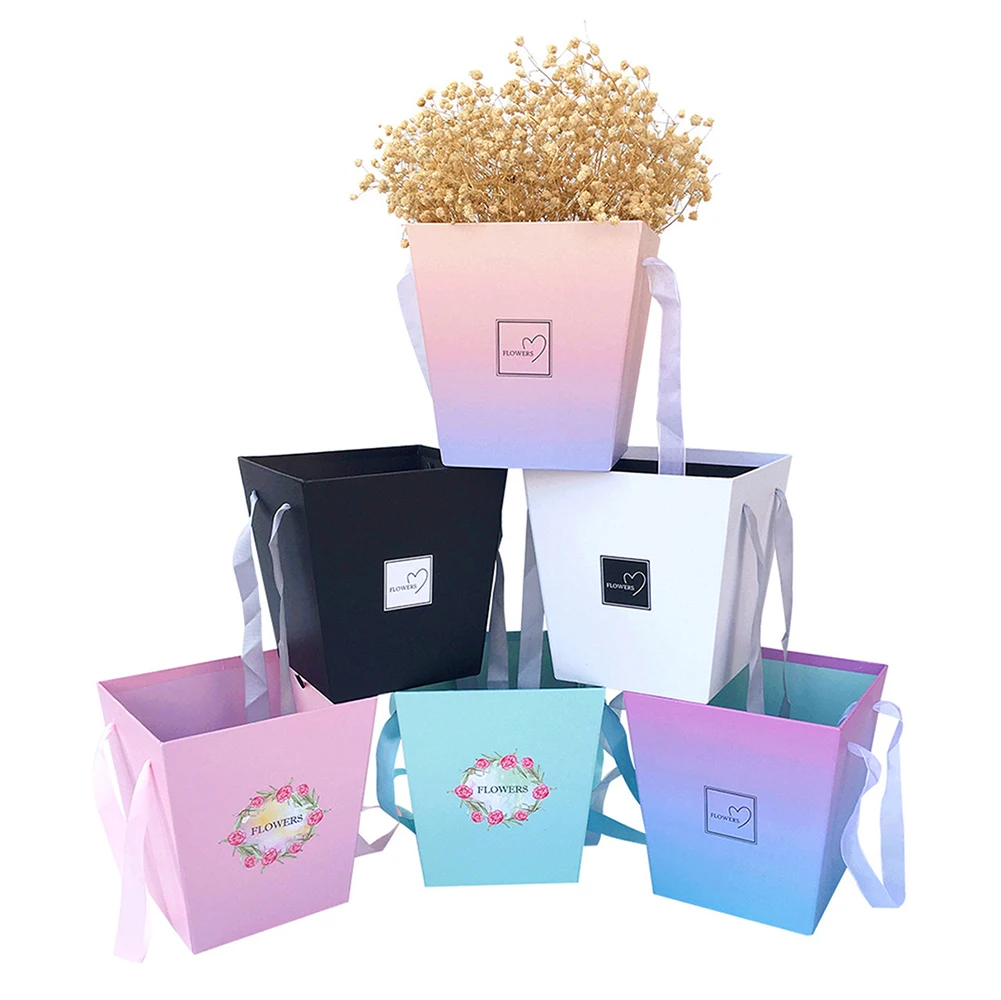 Custom Trapezoid Shape Florist Cardboard Flower Iron Present Box With Flowers