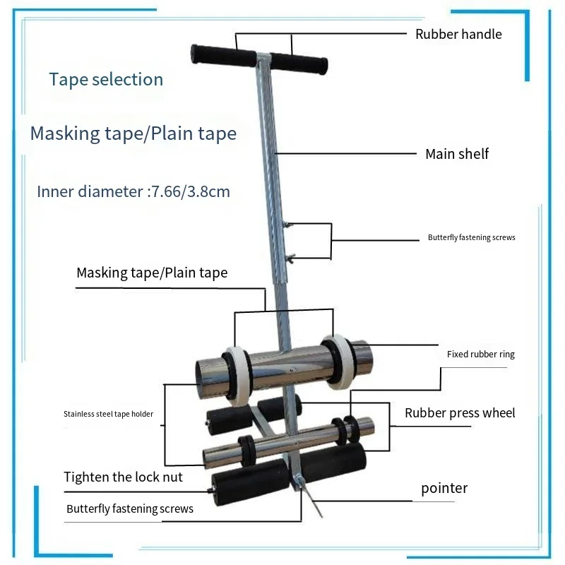 Tape Marking Machine Hand-Push Tape Sticking Machine Lane Marking Applicator with Rubber Roller Manual Floor Tape Applicator