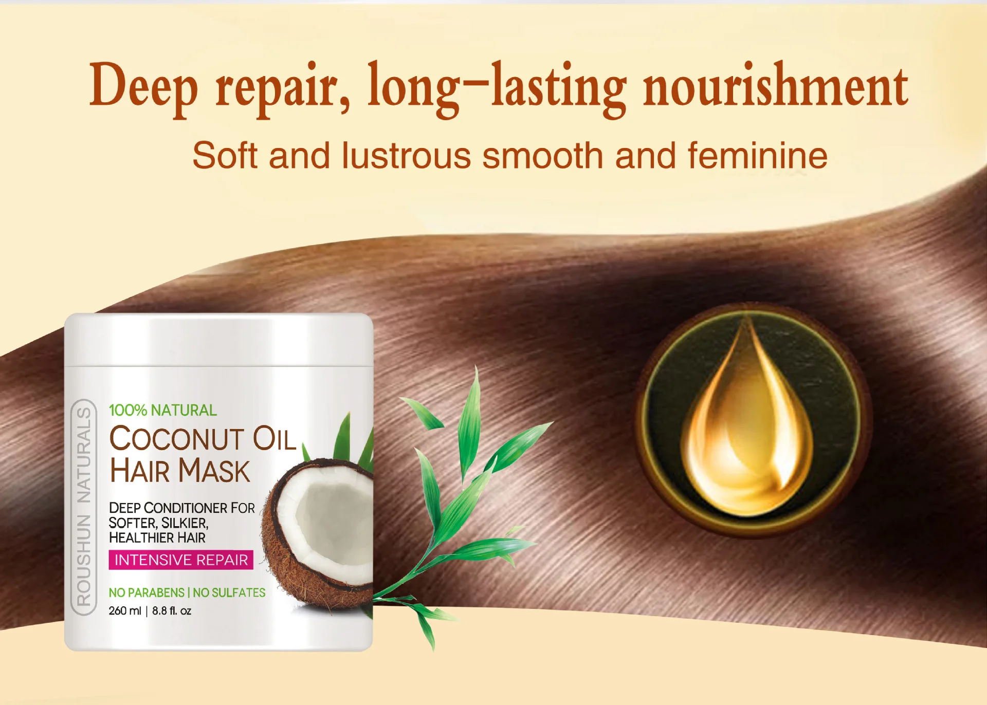 Private Label Herbal Organic Hair Restoration Treatment Products Nourishing Coconut oil hair mask